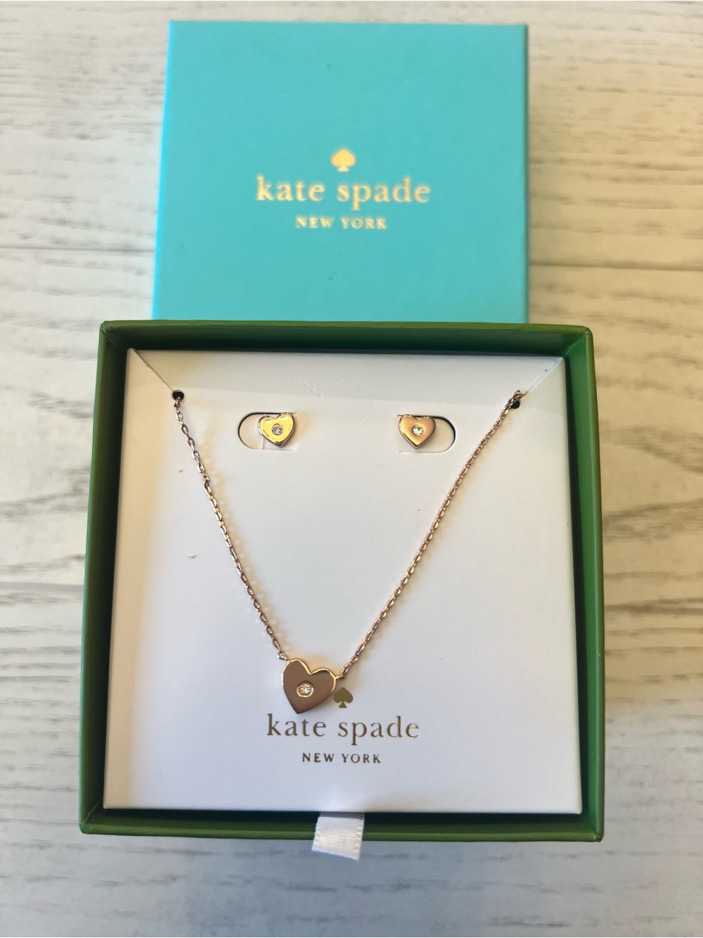 Kate Spade Gold Heart Pendant Necklace & Stud Earrings Set